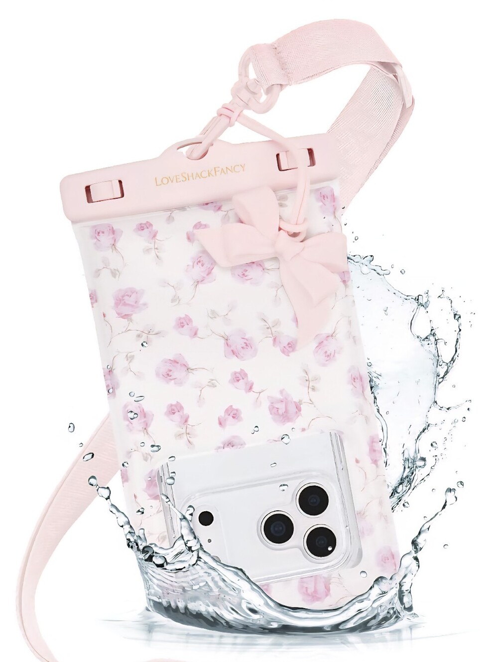 NIB Case-Mate x LoveShackFancy Waterproof Floating Phone Pouch Ribbon Rosa Flora